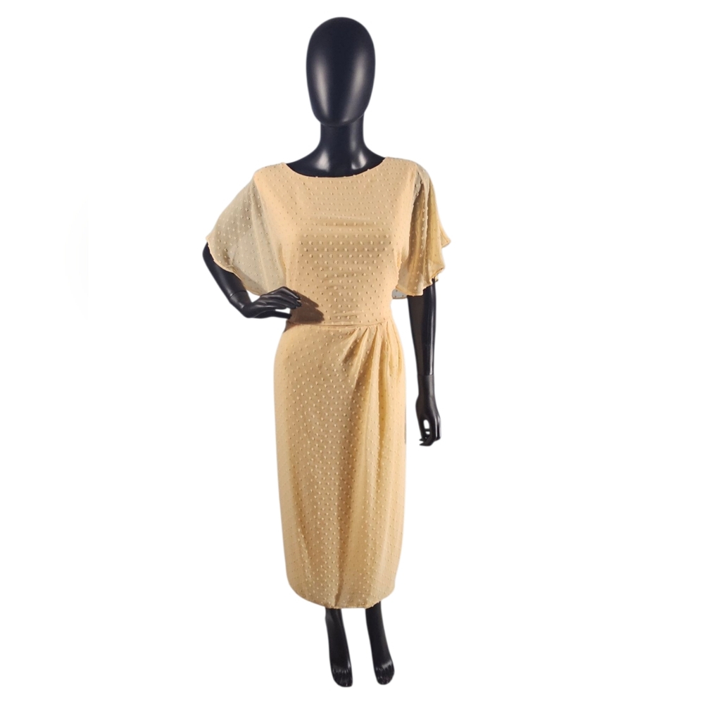 Apricot Sherbet Swiss Dot Flutter Sleeve Mid-length Dress - NWT - Liz Claibourne